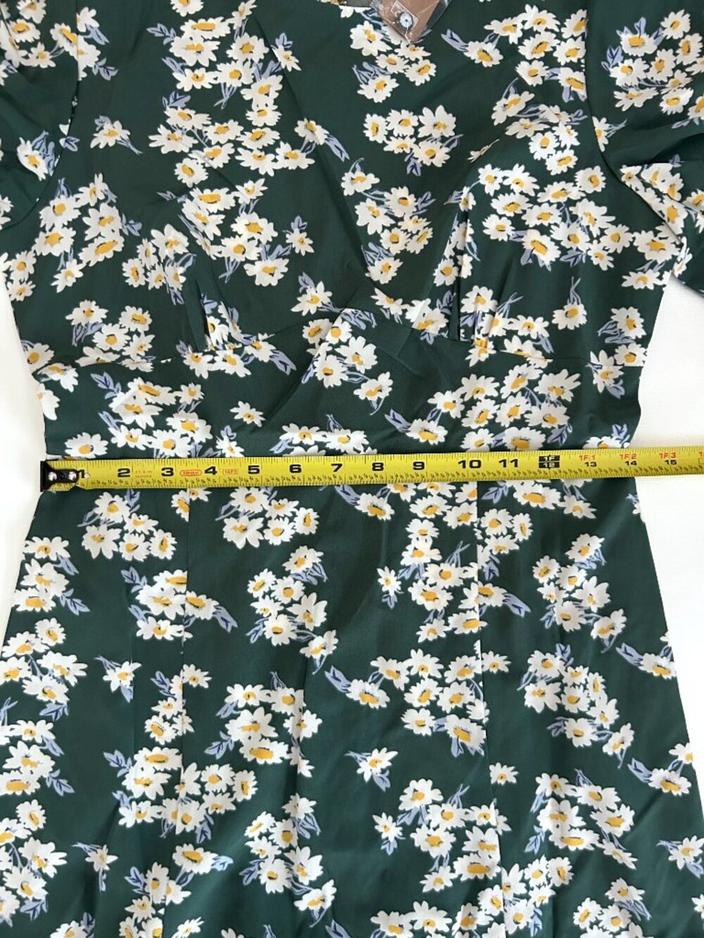 RIHOAS Green White Daisy Floral Midi Cottagecore Midi Dress Short Sleeve Size S - Picture 6 of 8